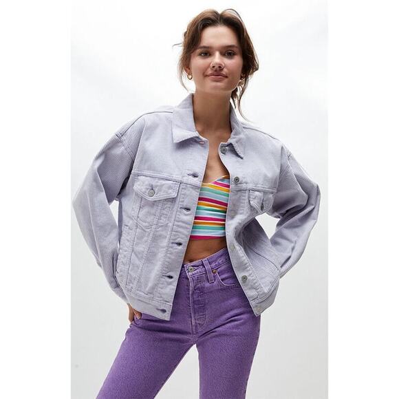 Levis Corduroy Trucker Jacket Womens Size Large Long Sleeve Front Pockets - Picture 1 of 15